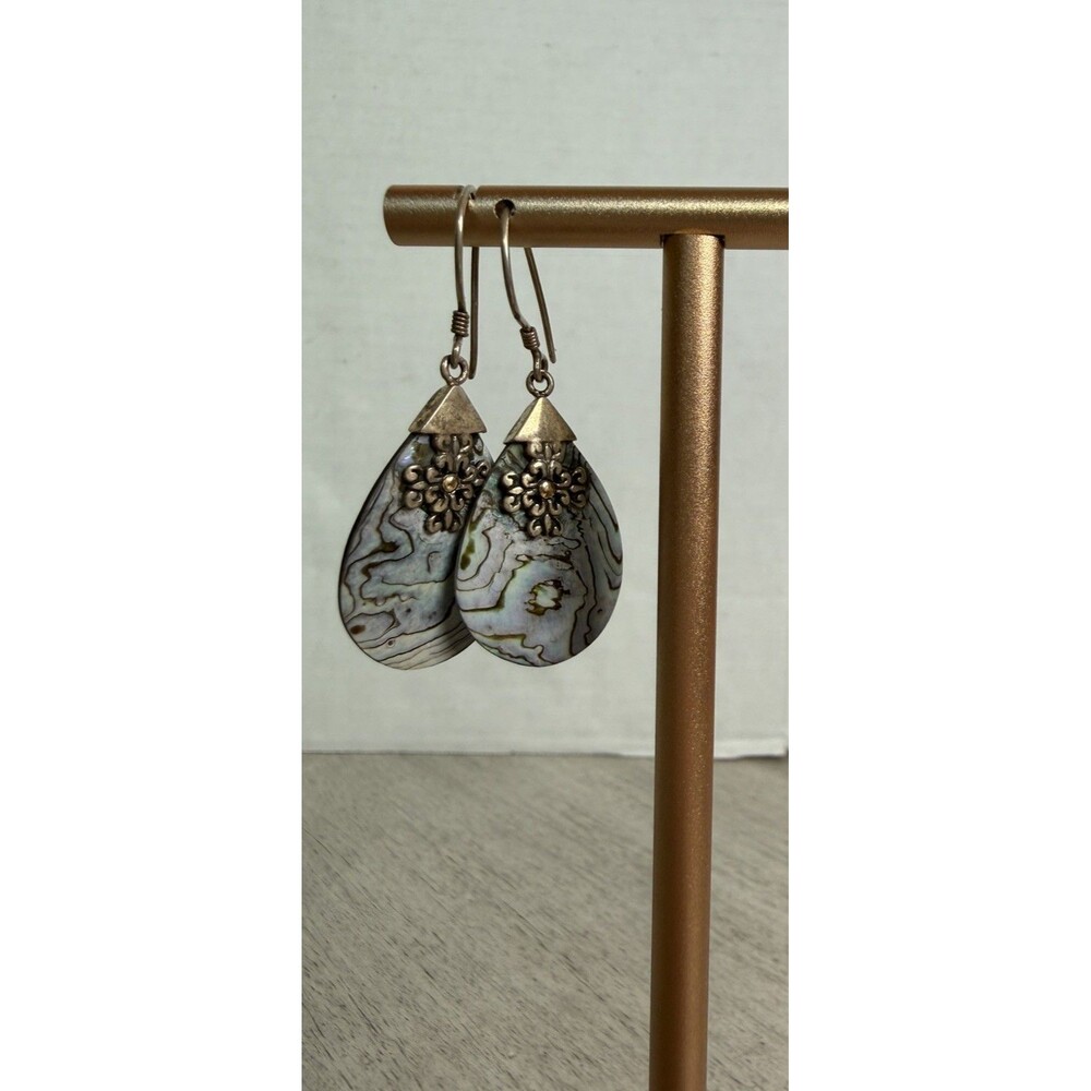 Robert Manse 925 & 18K Gold Abalone Shell Teardrop Dangle Earrings OSIL Bali - Picture 8 of 8